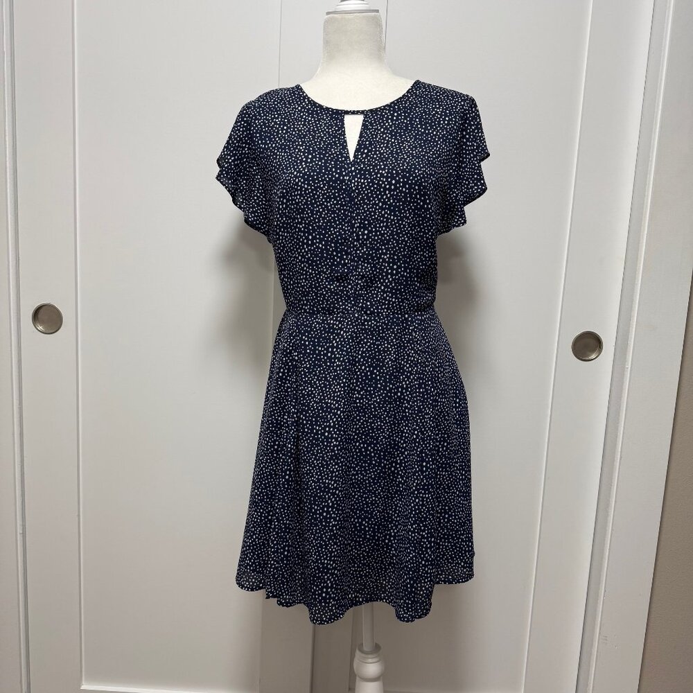 Banana Republic Navy Polkadot Flutter Sleeve Dress Fit and Flare Size 4